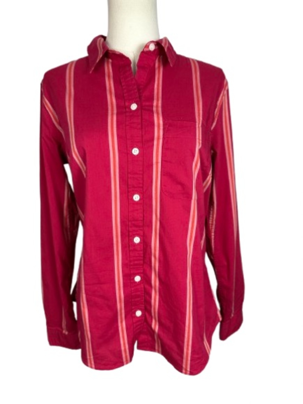 Eddie Bauer Women's Fuchsia Striped Button-Up Shirt Size M